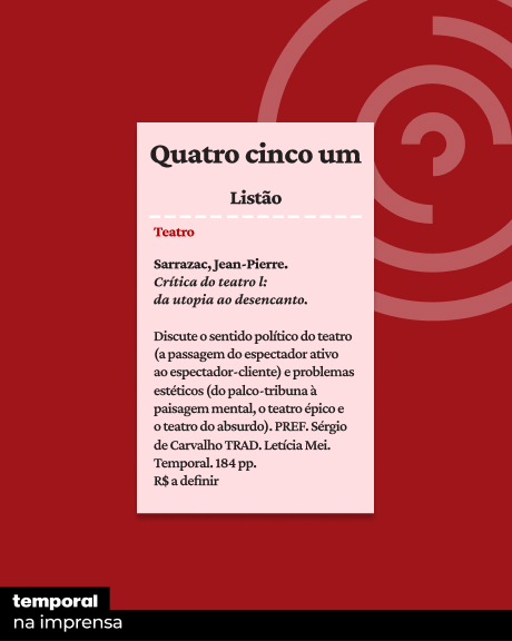 Crítica do teatro I, de Jean-Pierre Sarrazac, no Listão de novembro